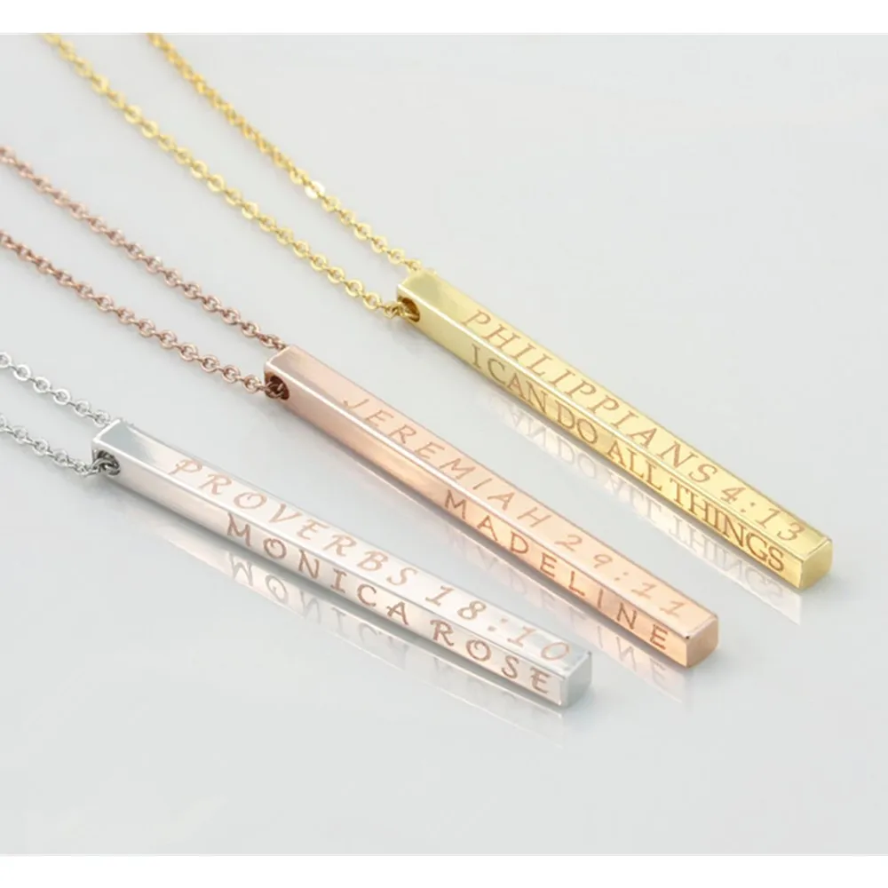 

Ожерелье вертикальное на заказ, ожерелье-брусок на заказ, ожерелье с трехмерной полосой, ожерелье Золотое с 4 Сторон, подарок на день Святого...