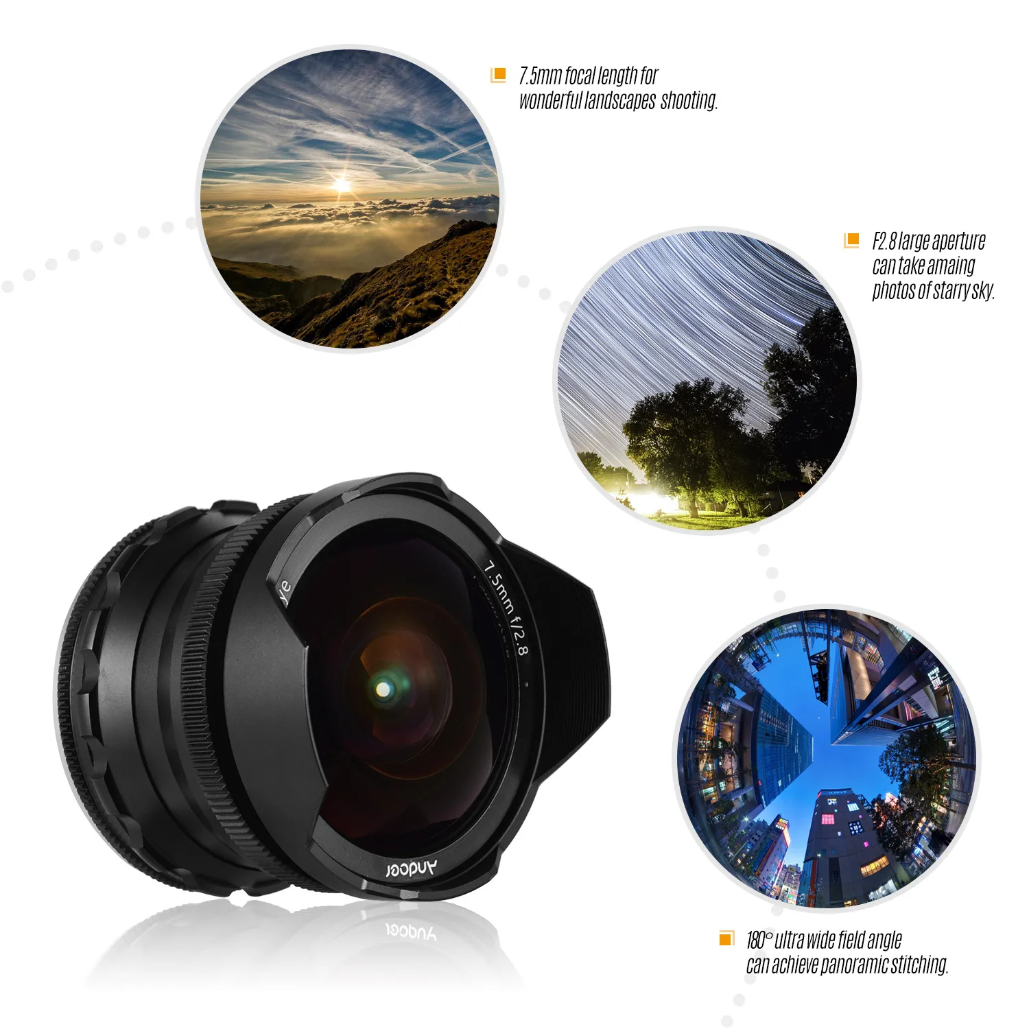 Andoer 7 5 мм F2.8 ручной фокус объектив рыбий глаз 180 градусов ультра широкий угол