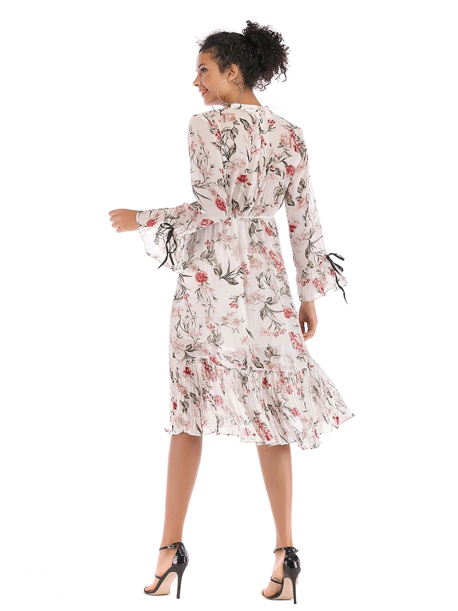 Женское осенне-зимнее длинное платье повседневное модное с круглым вырезом и