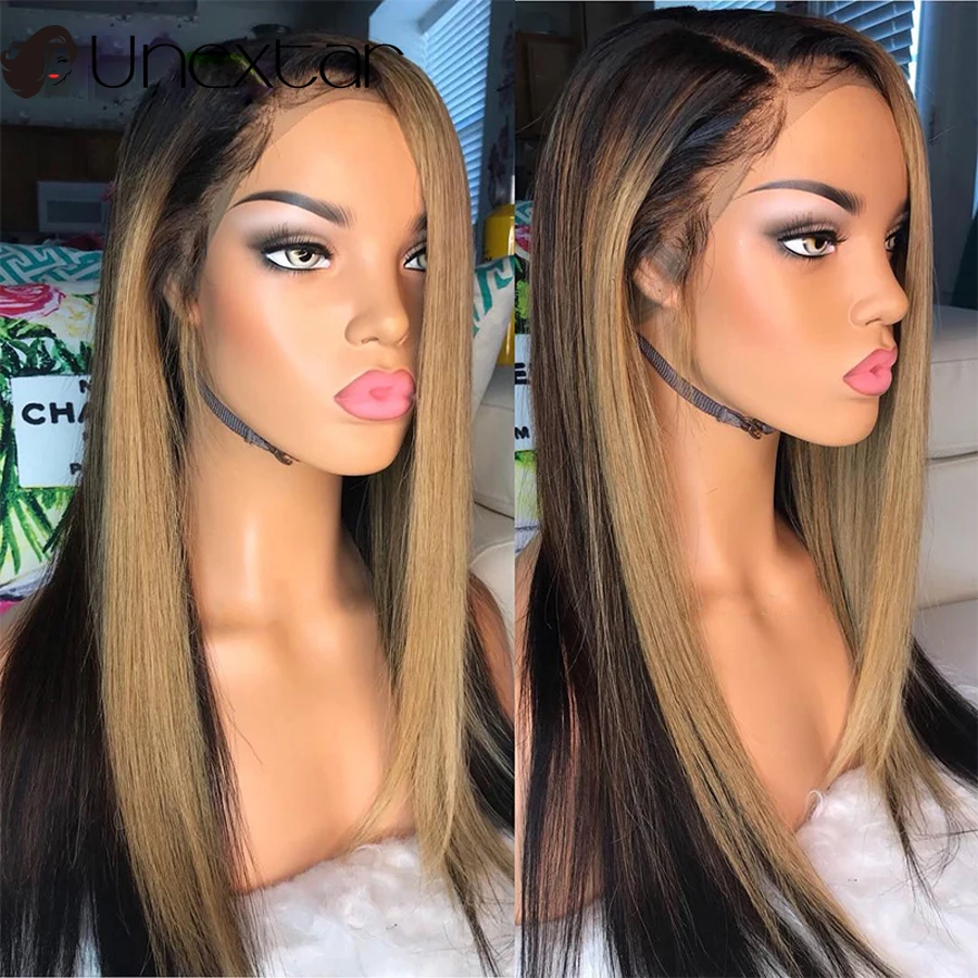 Светлые прямые парики для женщин человеческие волосы передний парик на сетке