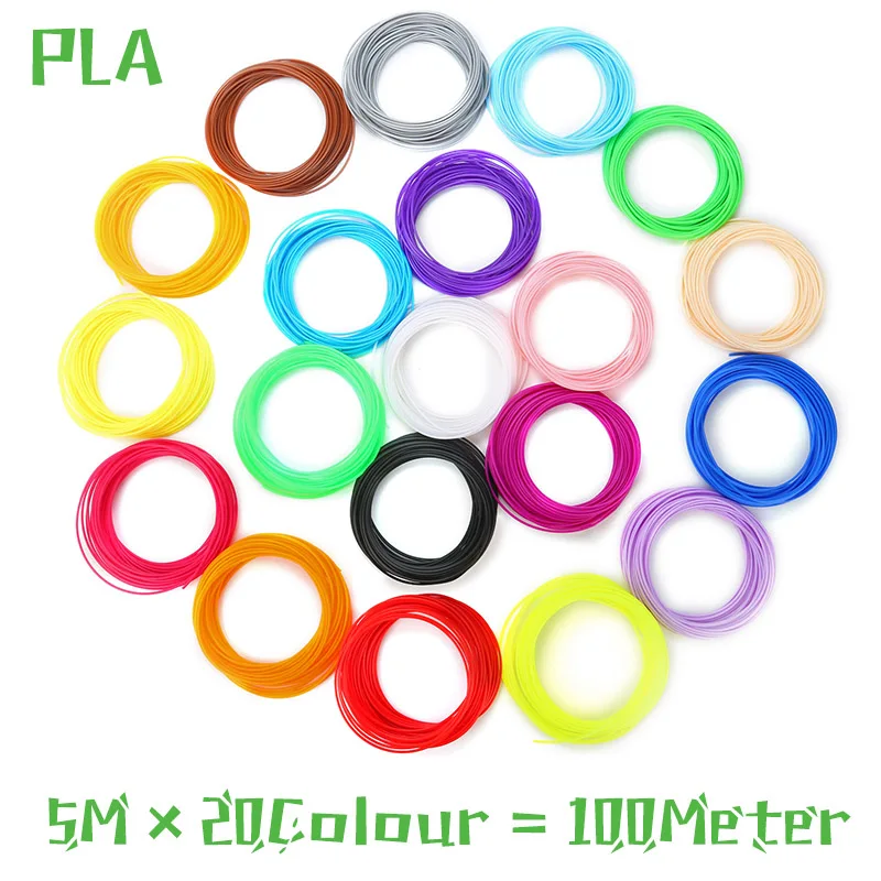 PLA 5m 20color 3D Ручка, три D принтера, ручка для рисования с пластиком, 100 м, PLA/ABS нити, для творчества, подарок на день рождения, Оригинальные рождественские подарки - Цвет: PLA 5m 20color