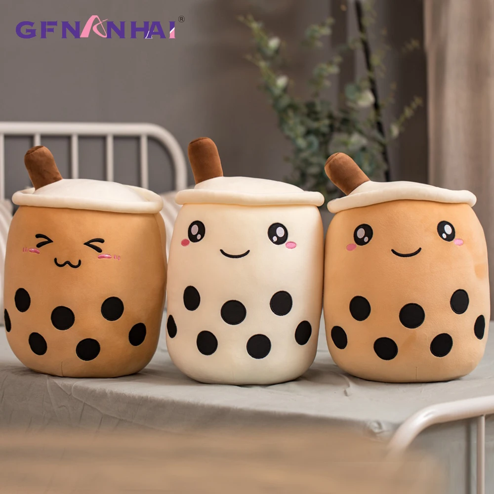

25CM Cute Cartoon Fruit bubble Tea Cup Shaped Pillow with Suction Tubes Real-Life Stuffed Soft Back Cushion Funny Boba Food Doll