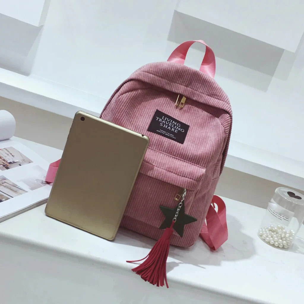

Tassel Women's 2019 New Fashion Wild Corduroy Backpack Waterproof Multi-Color Backpack Leather Multi-Function School For Teenage