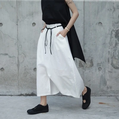 

High waist skirt Loose Linen Diablo long skirts Harajuku Casual Solid color gothic skirt Japanese style women skirt summer
