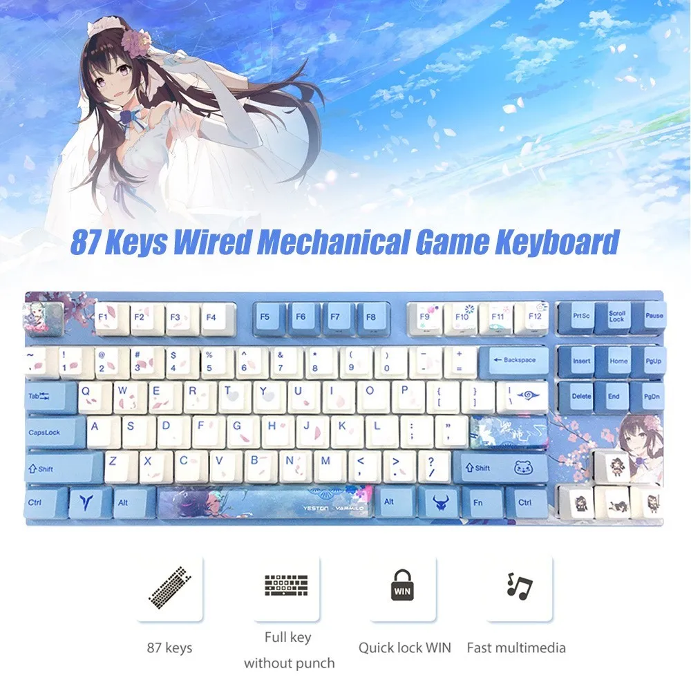 

Проводная Механическая игровая клавиатура Yeston 87 клавиш, быстрый запуск, красная ось PBT, термосублимационные клавиши, клавиатура для геймеро...