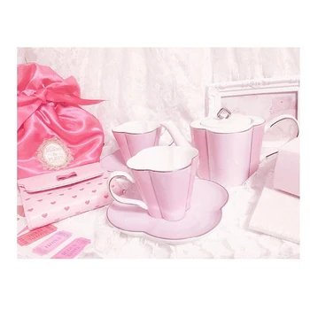Pack Of 5pcs Pink Procelain Teapot With Filter Cup And Saucer Sets Ceramic Pink Pitcher Coffee Cups