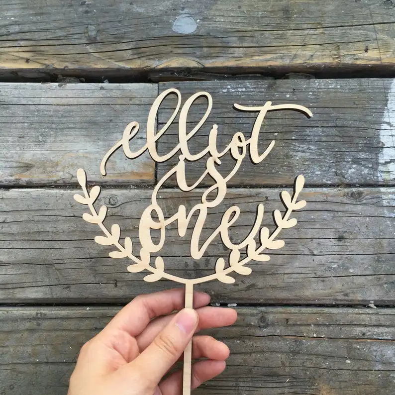 

Customized name and age birthday 6 inch Cake Topper laser cut decor Cake Topper gift baptism baby shower wedding party favor