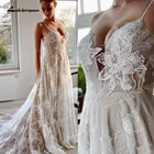 Кружевные свадебные платья в стиле бохо на бретелях-спагетти, привлекательные женские Платья с цветочным рисунком, платье невесты с открытой спиной, vestido de noiva praiano 2022