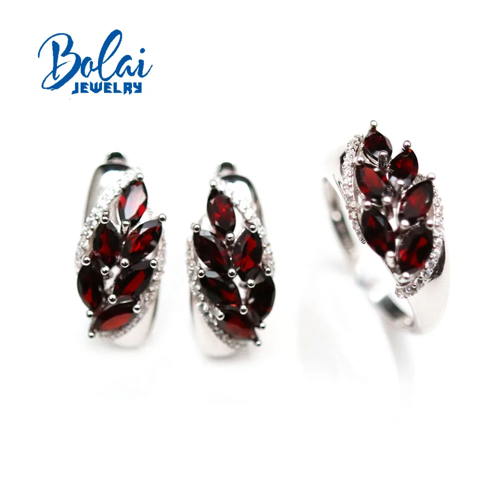 100% Natural 6ct Mozambique garnet jewelry set,925 sterling silver gemstone earring Ring for women mom wife nice gift bolai