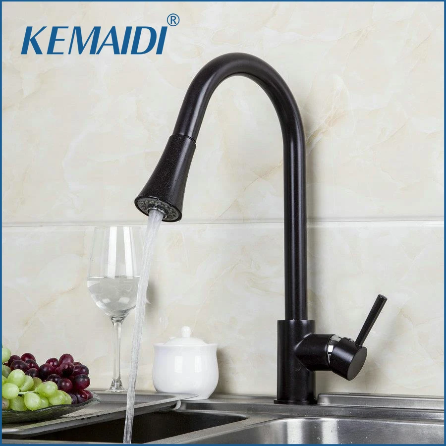 

KEMAIDI Kitchen Sink Faucets Swivel Pull out Faucet New Black Faucet Deck Mounted torneira da cozinha Vessel Sink Mixer Tap