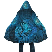 viking style cloak raven odin celtic cyan 3d printed hoodie cloak for men women winter fleece wind breaker warm hood cloak