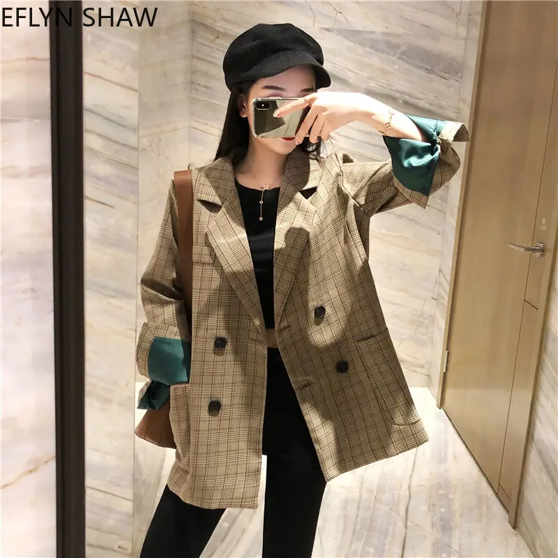 Шикарный женский Блейзер костюм Корейская свободная клетчатый сезон весна осень