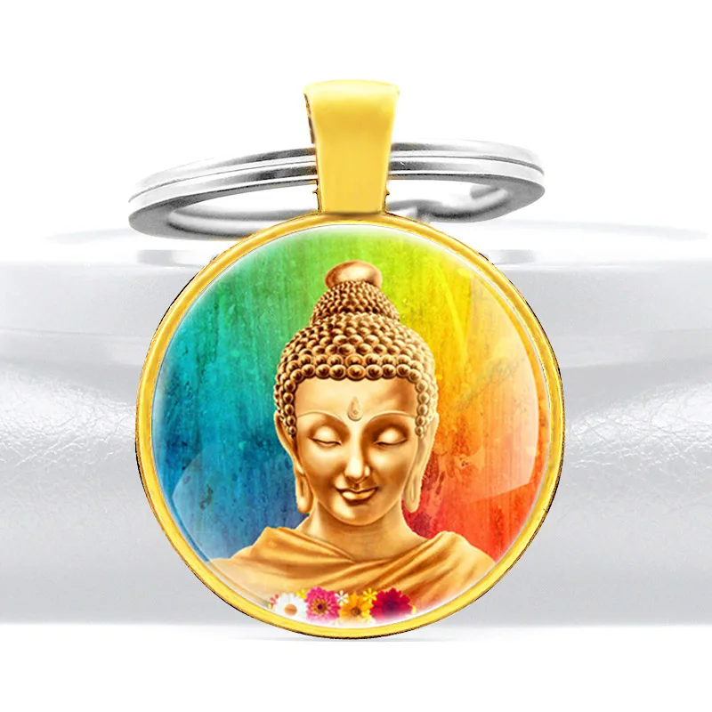 Золотой цвет статуя Святого Будды стеклянная купольная подвеска брелок