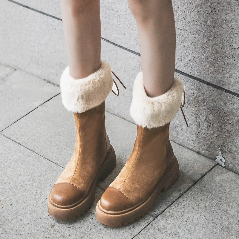 

botas mujer 2019 Shoes Women Snow Boots Wool and Fur Fashion Brand Real Leather Lady footware Snow Boots Back Straps Ankle Boots