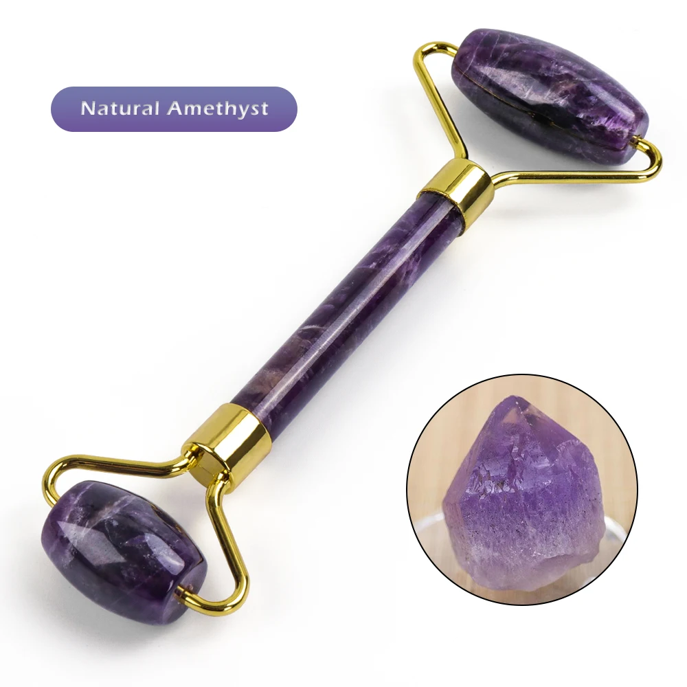 purple Многоцветный роликовый массажер для похудения, инструмент для лифтинга, натуральный нефрит, массажный ролик для лица, камень, массаж кожи, набор для ухода за кожей - Цвет: purple