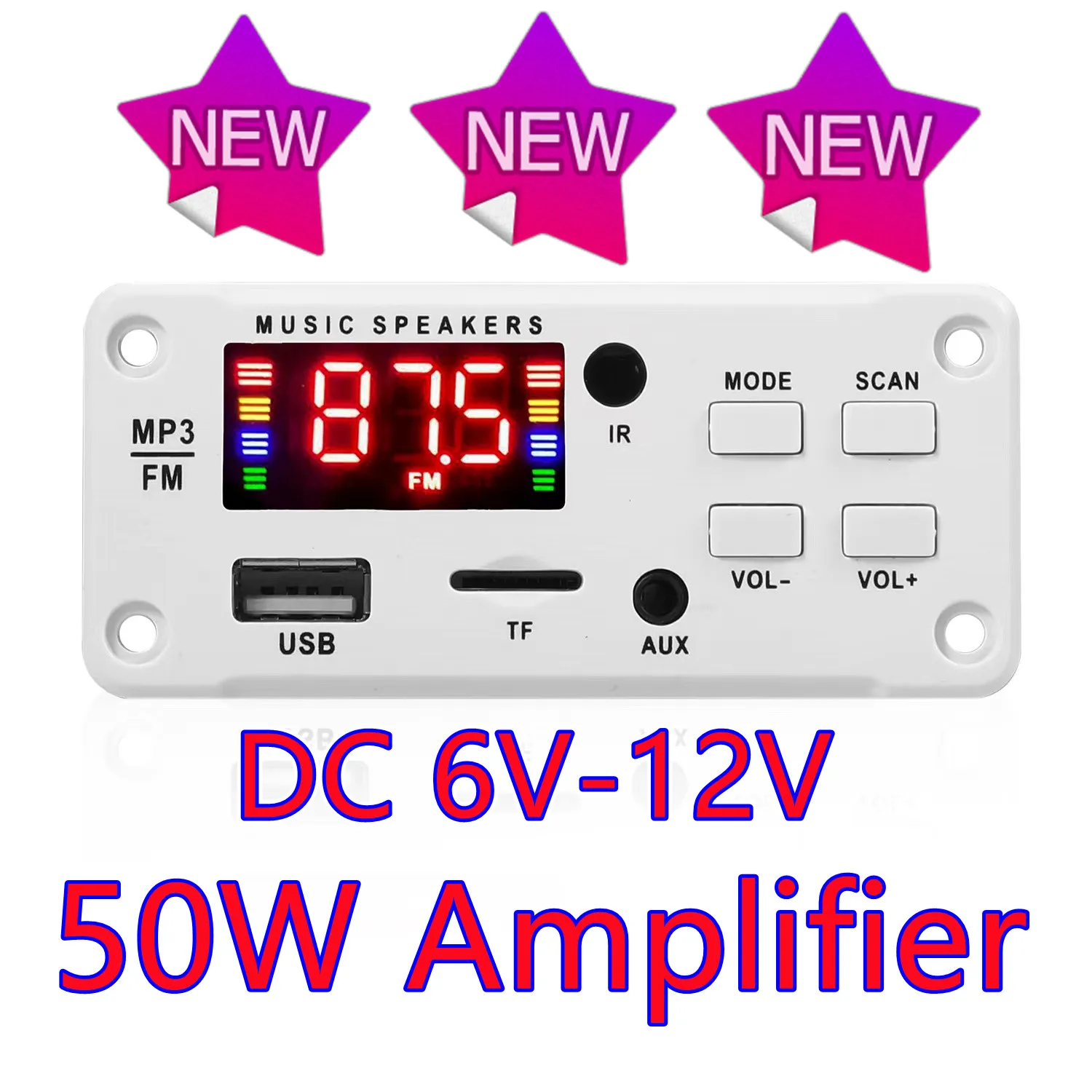 Усилитель mp3-декодера 12 В * 50 Вт плата с цветным экраном Bluetooth V5.0 Автомобильный