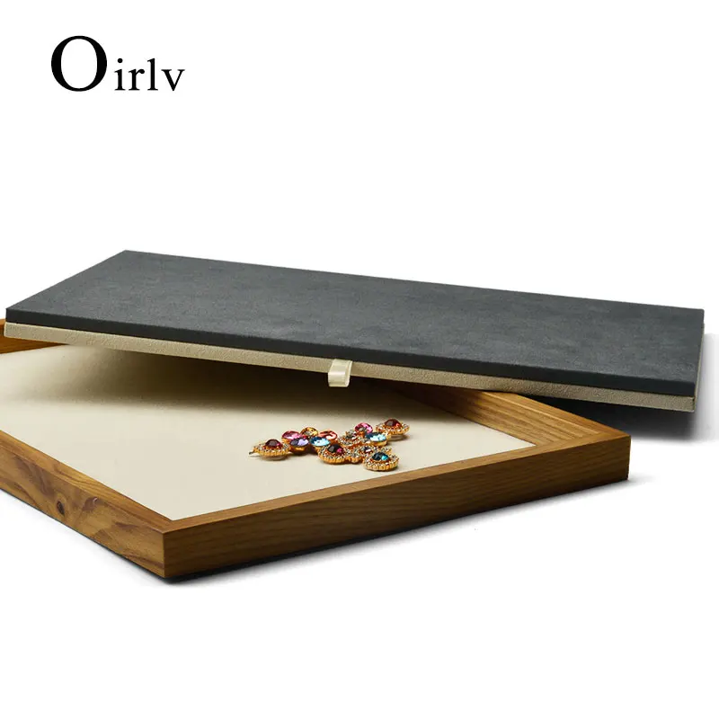 Oirlv New Solid Wood Jewelry Display Stand with Microfiber Ring Pendant Bangle Display Tray Table Set 2 Color Showcase Exhibitor
