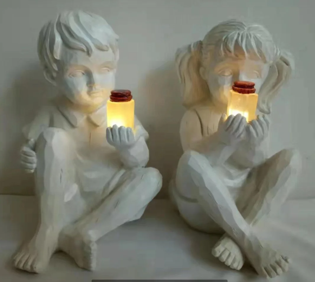 

A KID WITH SOLAR FIREFLIES GARDEN STATUE-GARDEN DECORATION home decoration accessories room decoration