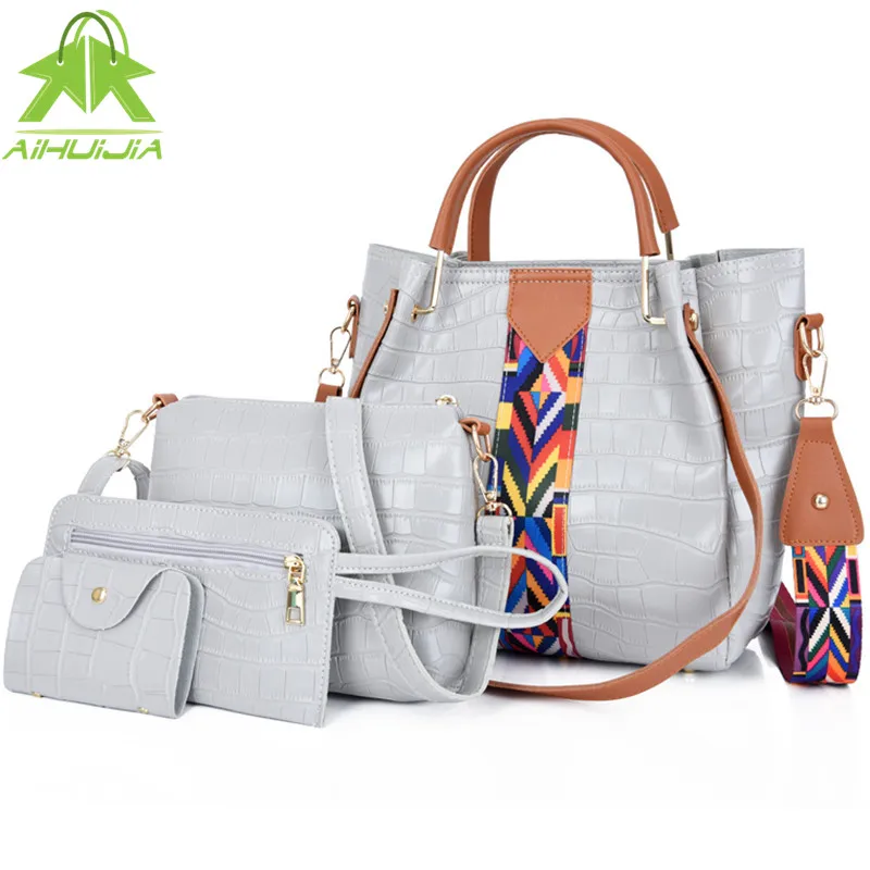 

4 in 1 Pu Leather Women Shoulder Bags Designer Ladies Stone Pattern Messenger Bag 2021 New High Quality Fashion Female Tote Bag