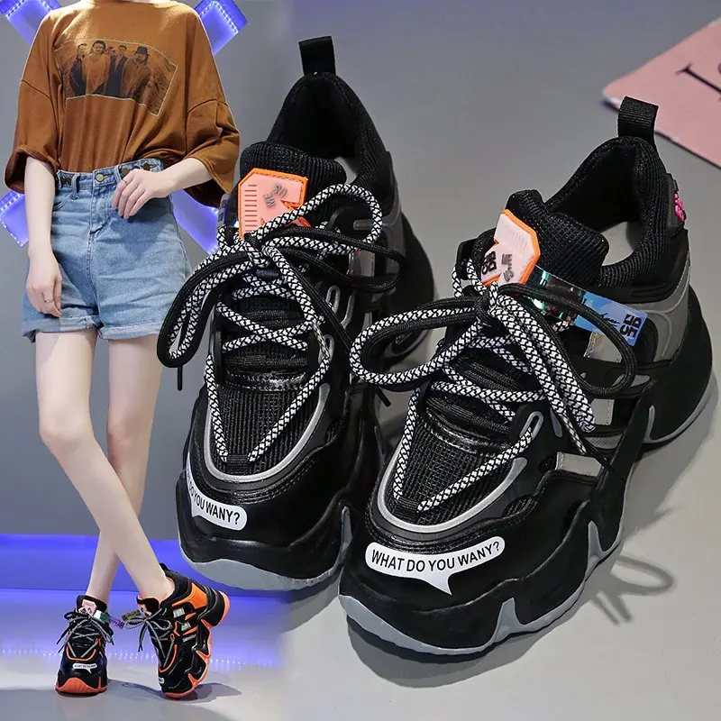 

Sneakers Women 2021 Fashion Platform Sneakers Lady Brand Wedges Casual Shoes for Woman Leather Sports Dad Shoes 10cm