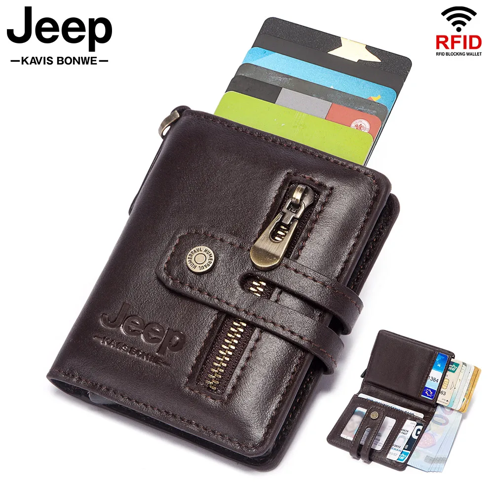 Travel Hasp Purse Credit Card Holder Case Genuine Leather  Credential Slim Male Walet Zipper Coin Bag Luxury Short Men Wallets