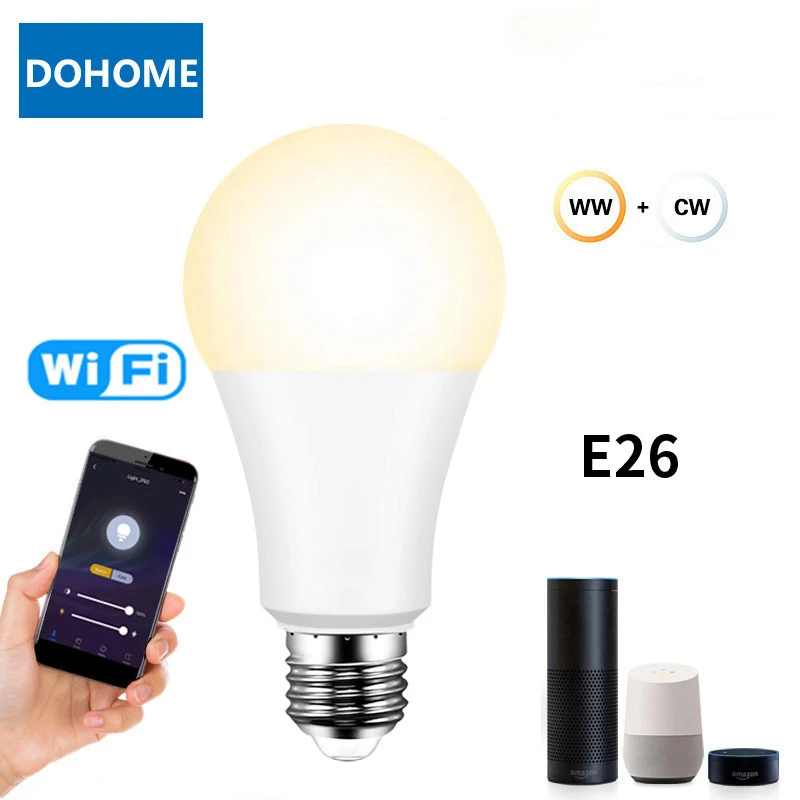 

9W Wifi Smart Bulb E27/B22/E26 AC 100-265V WiFi Voice Control Compatible With Alexa Google Home Warm White/White Smart Bulb