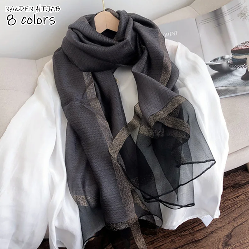 Новинка модные шарфы и шали с мерцающими золотыми линиями шелковый шарф хиджаб