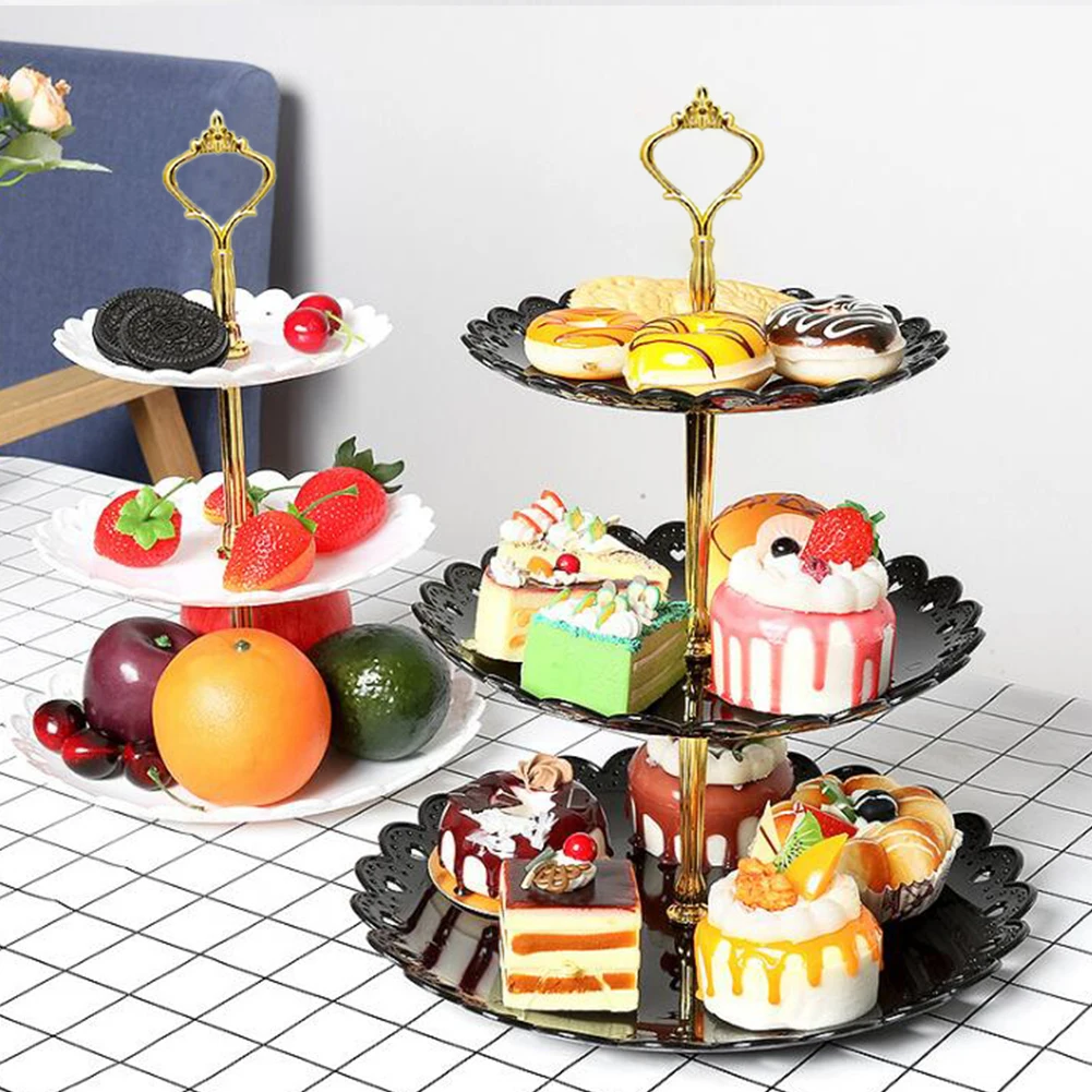 

3 Tier Detachable Plastic Plates Snack Serving Tray For Serving Cake Stand Wedding Party Afternoon Tea Pastry Dessert Plate