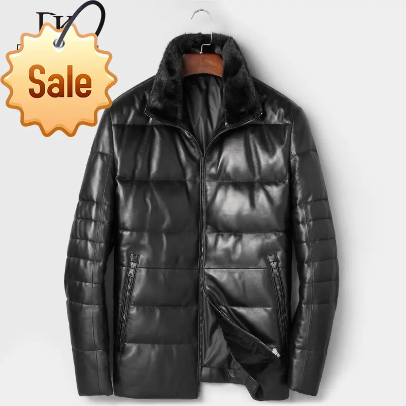 

Мужская кожаная куртка из натуральной овечьей кожи, с меховым воротником