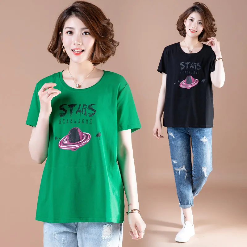 Добавить жира размера плюс хлопковая Футболка женская подвеска Xia хлопок