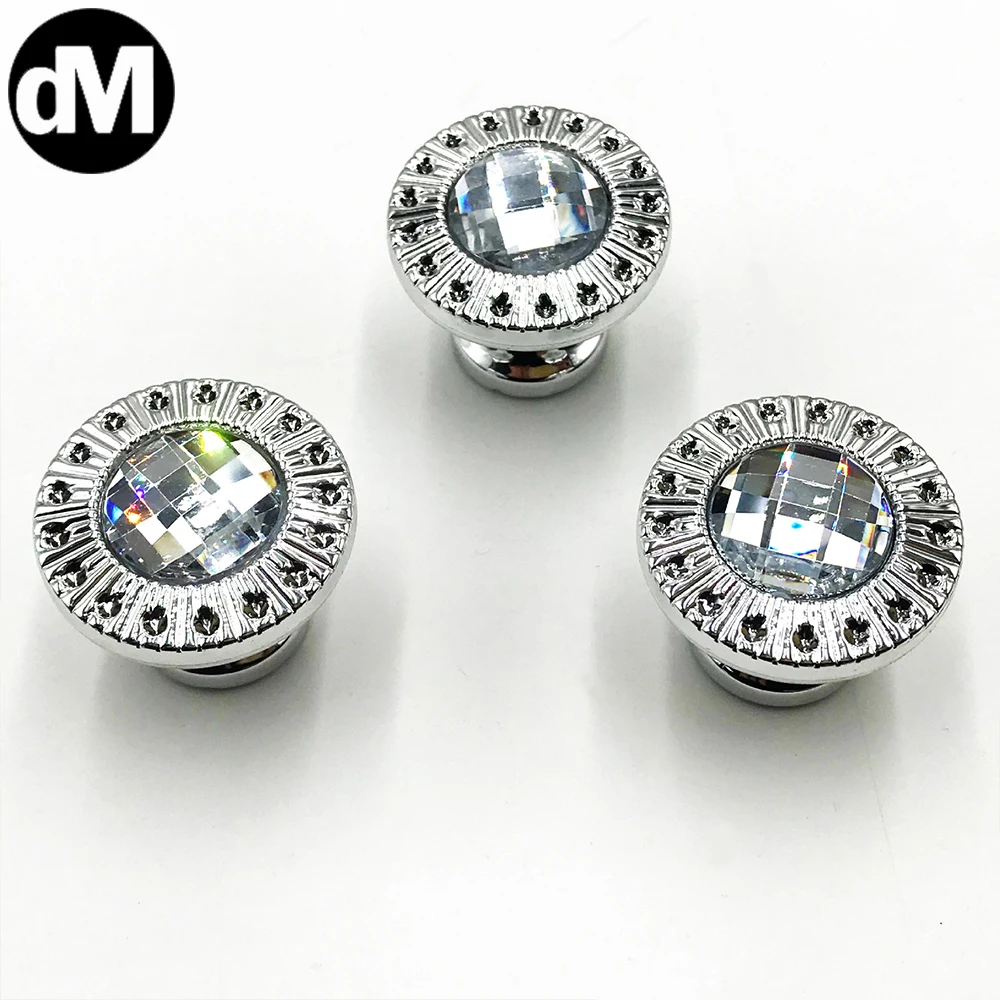 

DM 10pcs/Set Acrylic+Glass Crystal Round Knobs Cupboard Drawer Pull Kitchen Cabinet Door Handles Wardrobe Hardware Fitting Kits