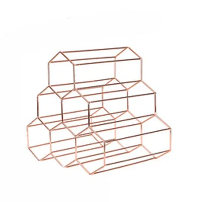 rose gold Сотовая стильная металлическая стойка для вина, шикарная розовая Золотая настольная корзина для хранения, скандинавский красный органайзер для хранения вина, держатель для домашнего декора - Цвет: rose gold