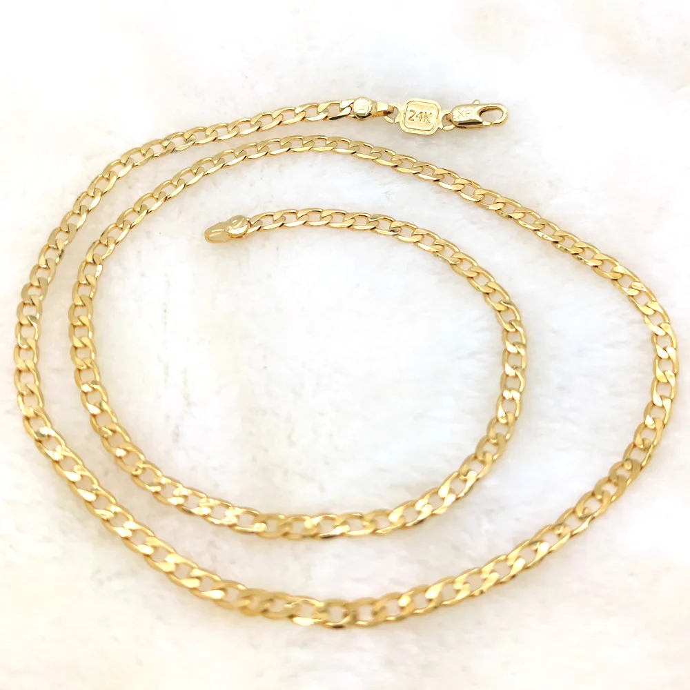 

24 k Yellow Gold Solid Fine GF Curb Necklace Cuban Chain Link Long Stamped They can be worn on their own or with a pendant