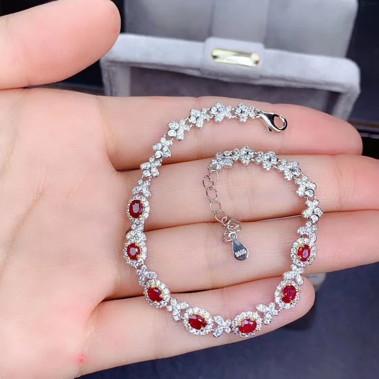 

KJJEAXCMY fine jewelry 925 sterling silver inlaid natural ruby Girl exquisite Chinese style simple gem bracelet support test