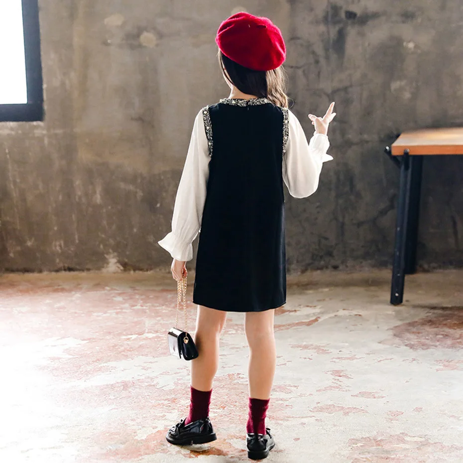 Детские платья для девочек лоскутное платье плотное вязаное детское зимнее в