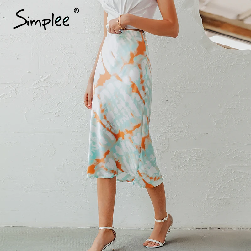 Женская юбка миди с принтом в виде узора высокой эластичной талией Повседневная