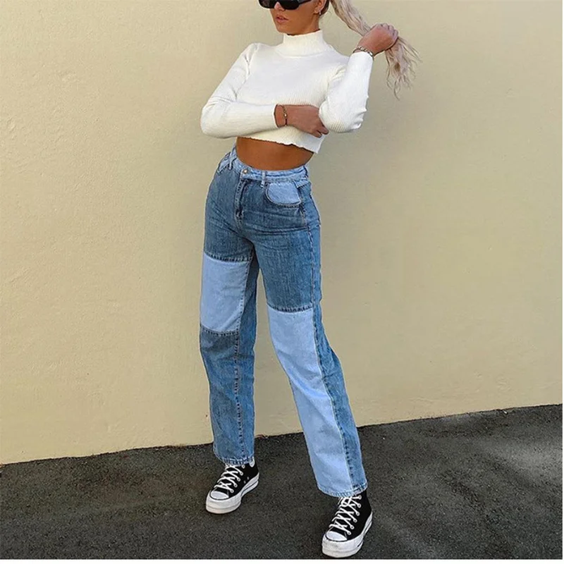 

Streetwear Women's Bodycon Jeans woman Fashion Patchwork Harajuku Aesthetic Pants Jeans for women High Waisted Denim 90s Jeans