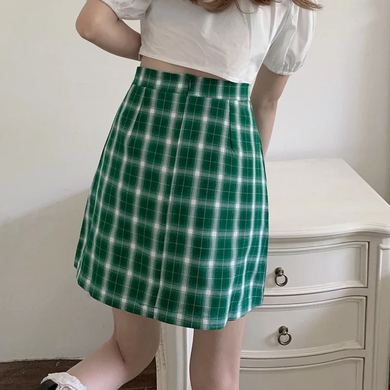 Short Skirt Women's Summer Dress New Korean Version of The Green Plaid Skirt, High Waist and Thin A-line Skirt Women images - 6