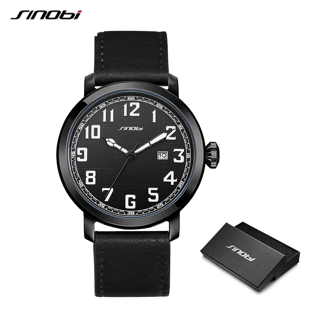 Мужские водонепроницаемые кварцевые часы с ремешком из натуральной