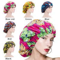 2022 new fashion women sleep cap night hair satin hat satin lined beauty print satin silk bonnet head cover wide elastic band
