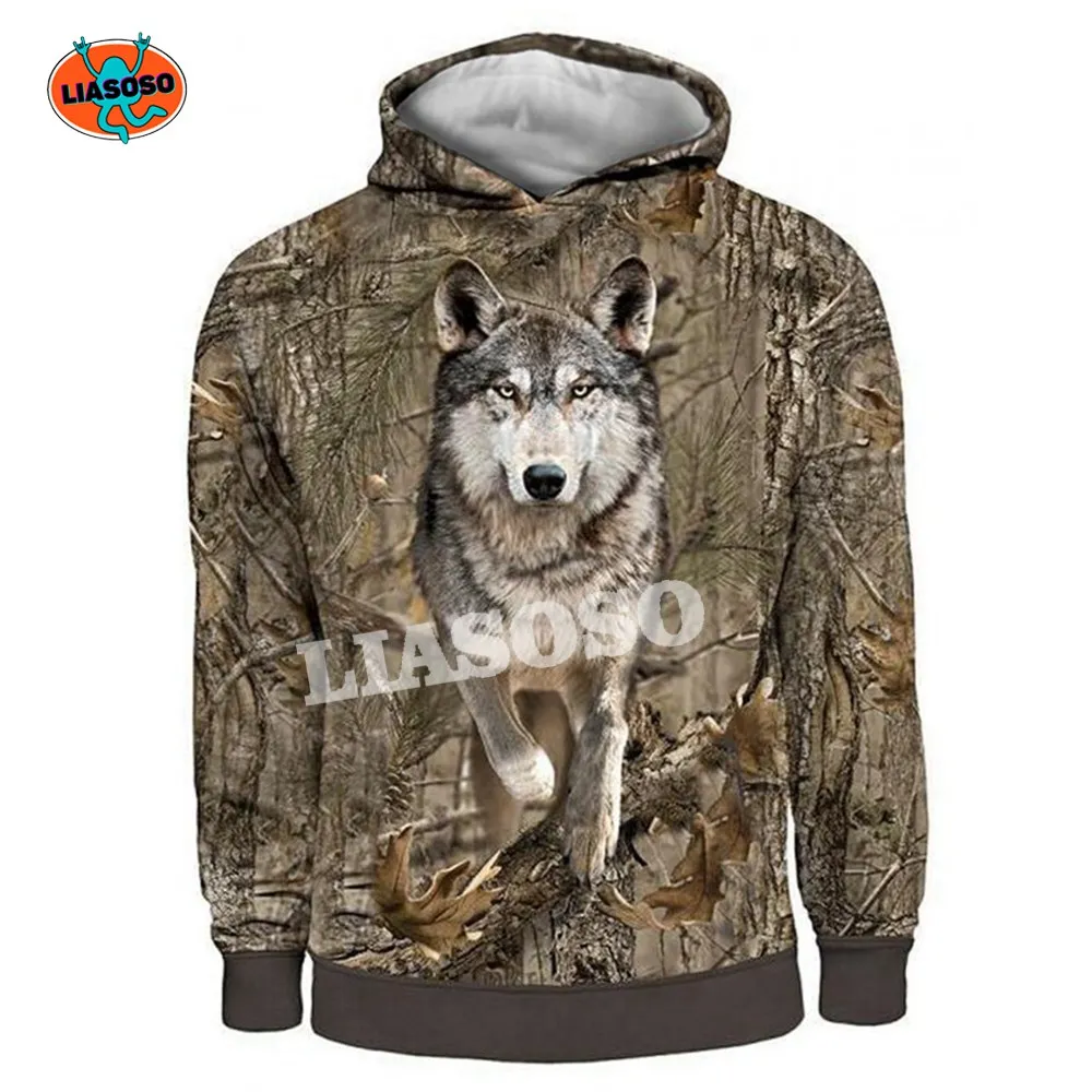 

LIASOSO Fashion Hip hop Men Casual Long Sleeve Sweatshirt Zip Hoodies hunting Game Hoodie Wolf 3d Harajuku Men Hoody Shirts tops