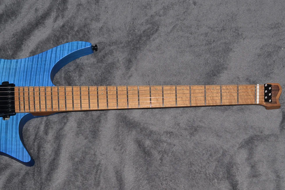 Fanned Fret Гитара s безголовая гитара Стиль модель синий цвет жареное Пламя клен шея гитара