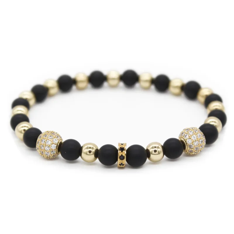 Poshfeel роскошный Mirco Pave Cz шар 6 мм натуральный камень из бисера браслет черные