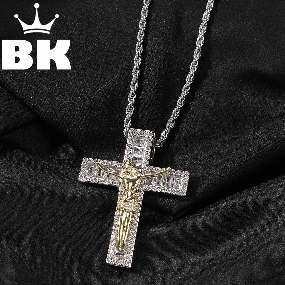 

Цепочка с подвеской в виде креста THE BLING KING, ожерелье с цветным психоделическим кубическим цирконием в стиле хип-хоп, украшенным фианитом