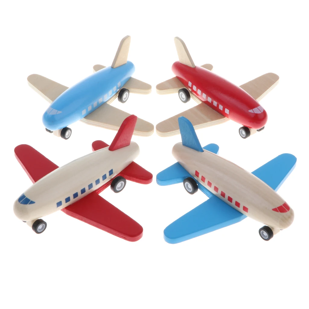 

Kids Baby's Wooden Pull Back And Go Airplane Model Kit Early Educational Toy