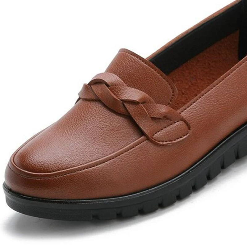 Women Genuine Split Leather Flat Loafers Shallow Round Toe Black Ballet Ballerina Nurse Slip on Mother Ladies Shoes Zapato Mujer | Обувь