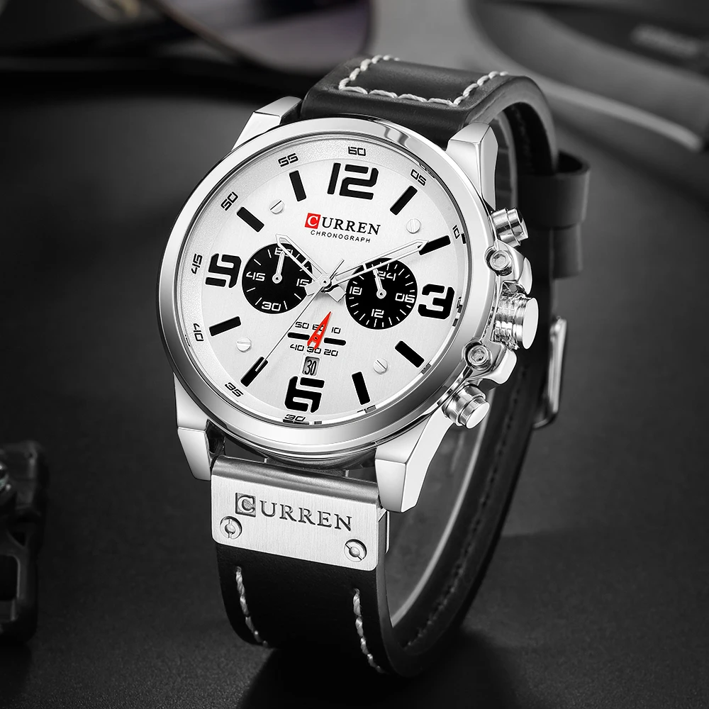 

CURREN Mens Watches Top Luxury Brand Waterproof Sport Wrist Watch Quartz Chronograph Military Genuine Leather Relogio Masculino