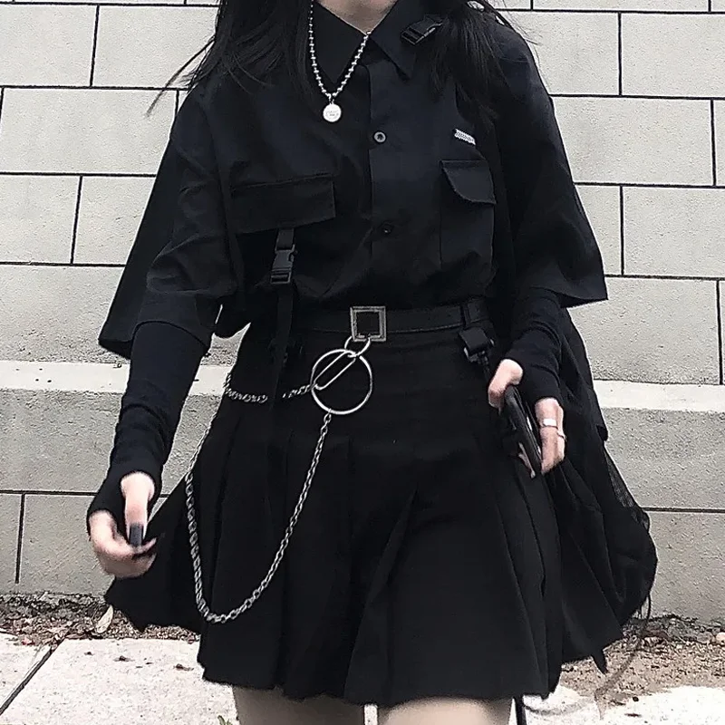 

Single / Set Summer Korean Versatile Dark Loose BF Shirt Top Women Fashion Two Piece Set Skirt Jupe Dropshipping