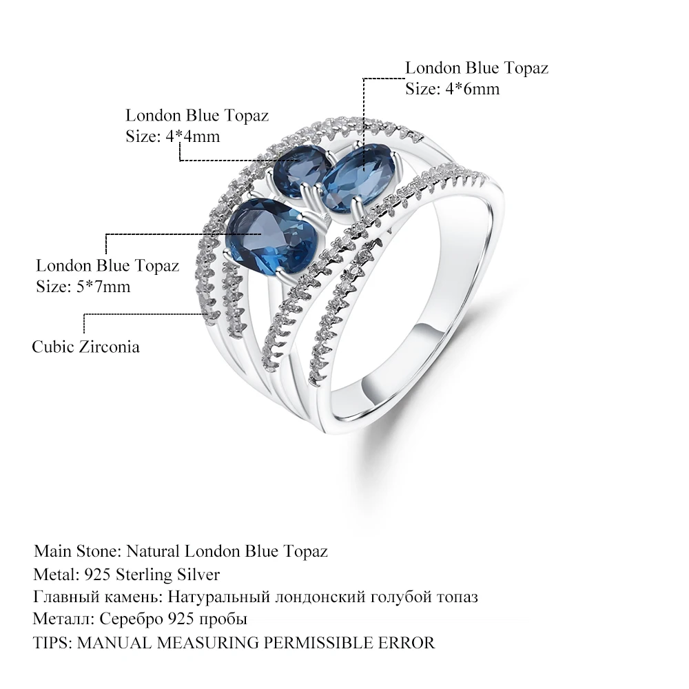 GEM'S BALLET, классика, 1.83Ct, натуральный Лондон, голубой топаз, кольца, 925 пробы, серебро, драгоценный камень, палец, кольцо для женщин, хорошее ювелирное изделие