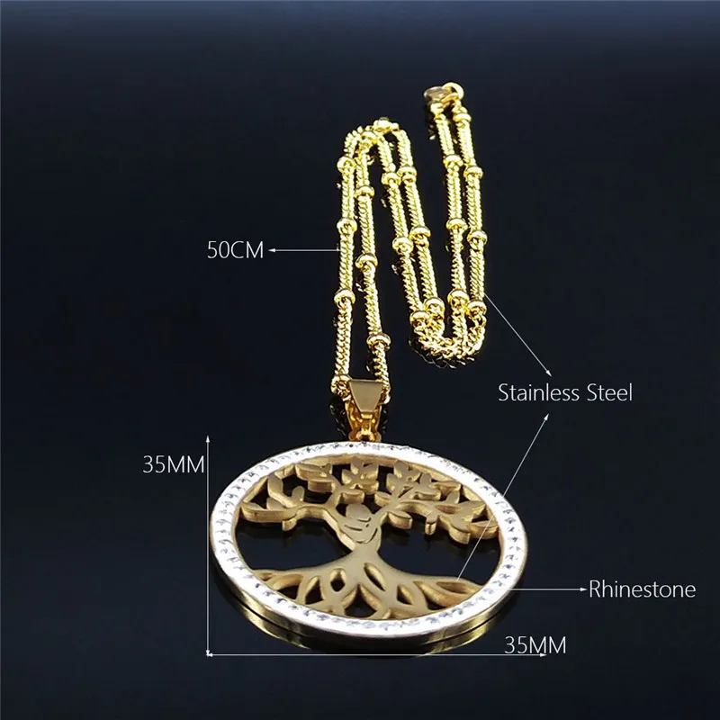 

Tree of Life Stainless Steel Crystal Necklaces Women Gold Color Pendant Necklace Jewelry collar acero inoxidable NXS03